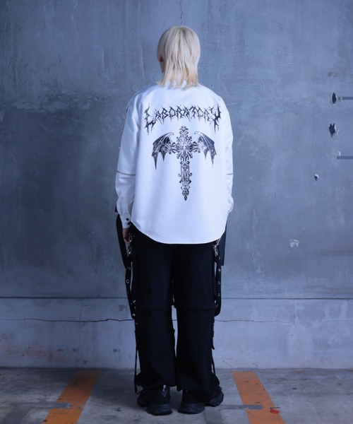 Amilige(アミリージュ)の「コウモリクロスプリント袖リングシャツ(シャツ/ブラウス・レディース・ブラック/ホワイト・FREE)」の9枚目の写真