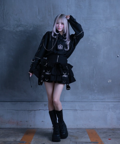 Amilige(アミリージュ)の「コウモリクロスプリント袖リングシャツ(シャツ/ブラウス・レディース・ブラック/ホワイト・FREE)」の3枚目の写真