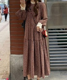 レトロフラワー ティアードワンピース
