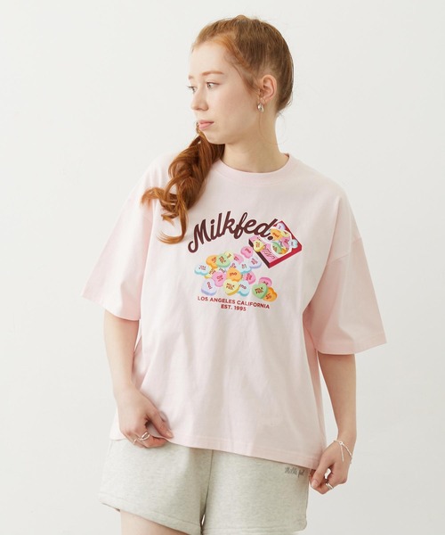 MILKFED.(ミルクフェド)の「HEART TABLET WIDE S/S TEE(Tシャツ/カットソー・レディース・ライトピンク/ネイビー/ホワイト・M/L)」の3枚目の写真