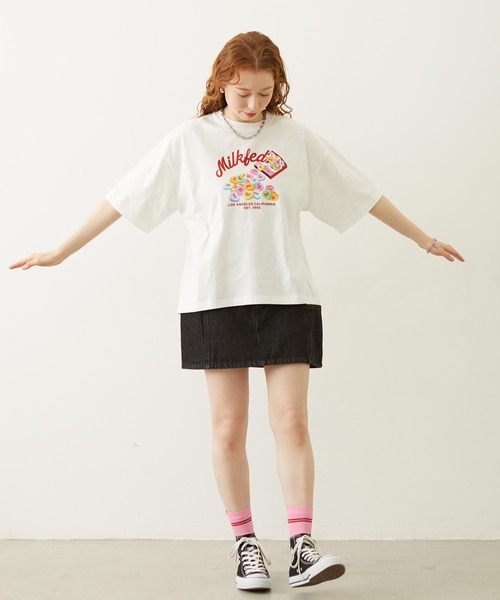MILKFED.(ミルクフェド)の「HEART TABLET WIDE S/S TEE(Tシャツ/カットソー・レディース・ライトピンク/ネイビー/ホワイト・M/L)」の5枚目の写真