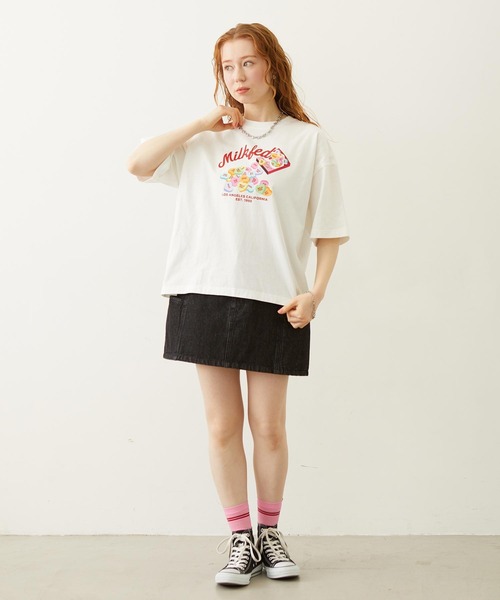 MILKFED.(ミルクフェド)の「HEART TABLET WIDE S/S TEE(Tシャツ/カットソー・レディース・ライトピンク/ネイビー/ホワイト・M/L)」の9枚目の写真
