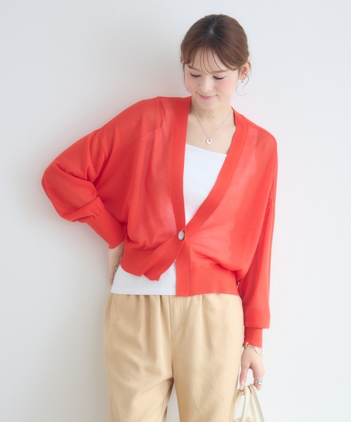 KATHARINE ROSS（キャサリンロス）の「【PILLINI/ピリーニ】ひとつ釦Vネックカーディガン（カーディガン/ボレロ・レディース・オフホワイト/オレンジ/ブラック・FREE）」の3枚目の写真