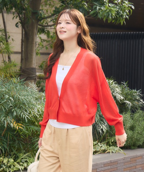 KATHARINE ROSS（キャサリンロス）の「【PILLINI/ピリーニ】ひとつ釦Vネックカーディガン（カーディガン/ボレロ・レディース・オフホワイト/オレンジ/ブラック・FREE）」の6枚目の写真