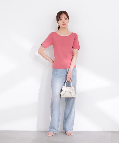 PROPORTION BODY DRESSING(プロポーションボディドレッシング)の「5分袖ベーシックニット / 1216170401(ニット/セーター・レディース・ホワイト系その他/ピンク/グレー系その他・FREE)」の4枚目の写真