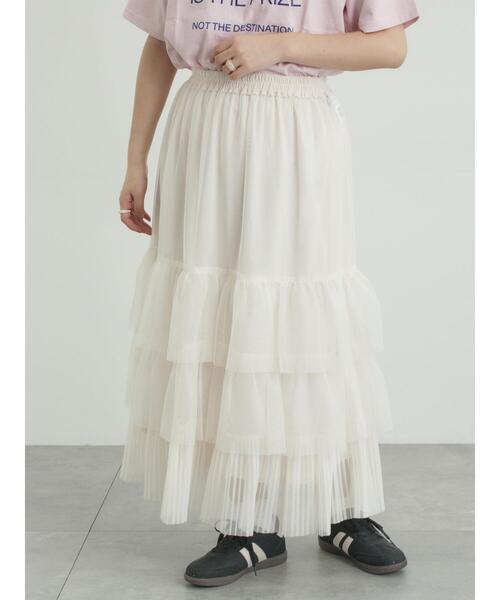 Samansa Mos2（サマンサ モスモス）の「2WAYチュールティアードスカート（スカート・レディース・ブラック/オフホワイト/ピンク・F）」の9枚目の写真