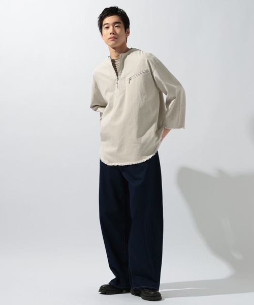 niko and...(ニコアンド)の「デニムハーフジップシャツ(シャツ/ブラウス・メンズ・アイボリー/ブラック/ブルー・MEDIUM/LARGE)」の7枚目の写真