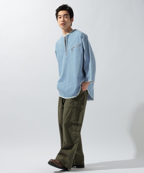 niko and...(ニコアンド)の「デニムハーフジップシャツ(シャツ/ブラウス・メンズ・アイボリー/ブラック/ブルー・MEDIUM/LARGE)」の11枚目の写真