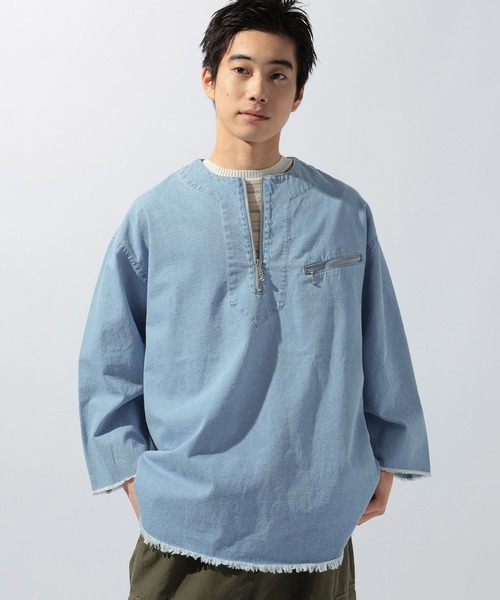 niko and...(ニコアンド)の「デニムハーフジップシャツ(シャツ/ブラウス・メンズ・アイボリー/ブラック/ブルー・MEDIUM/LARGE)」の12枚目の写真