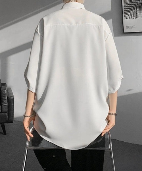 WYZ wear(ダブリューワイジィーウェア)の「ネクタイ付きオーバーサイズロールアップ半袖シャツ/ユニセックス(シャツ/ブラウス・メンズ・ベージュ/ブラック/ホワイト・XL/M/L)」の9枚目の写真