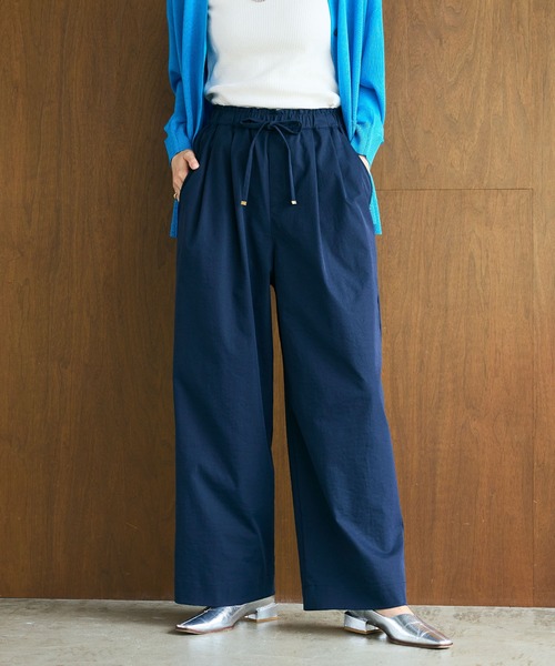 CROSS FUNCTION（クロスファンクション）の「《UV/吸水速乾》エブ楽 ダブルタックイージーワイドパンツ【CROSS FUNCTION/クロスファンクション】（その他パンツ・レディース・ライトベージュ/ブラック/オフホワイト/ネイビー・M/L/LL）」の4枚目の写真