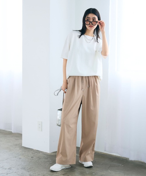 CROSS FUNCTION（クロスファンクション）の「《UV/吸水速乾》エブ楽 ダブルタックイージーワイドパンツ【CROSS FUNCTION/クロスファンクション】（その他パンツ・レディース・ライトベージュ/ブラック/オフホワイト/ネイビー・M/L/LL）」の18枚目の写真