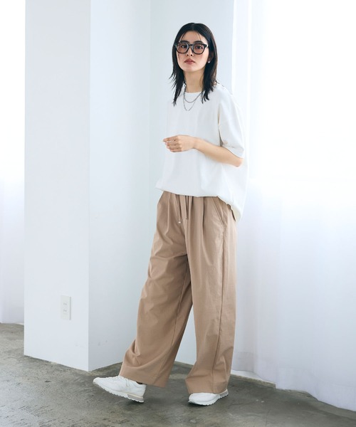 CROSS FUNCTION（クロスファンクション）の「《UV/吸水速乾》エブ楽 ダブルタックイージーワイドパンツ【CROSS FUNCTION/クロスファンクション】（その他パンツ・レディース・ライトベージュ/ブラック/オフホワイト/ネイビー・M/L/LL）」の9枚目の写真