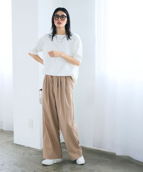 CROSS FUNCTION（クロスファンクション）の「《UV/吸水速乾》エブ楽 ダブルタックイージーワイドパンツ【CROSS FUNCTION/クロスファンクション】（その他パンツ・レディース・ライトベージュ/ブラック/オフホワイト/ネイビー・M/L/LL）」の10枚目の写真