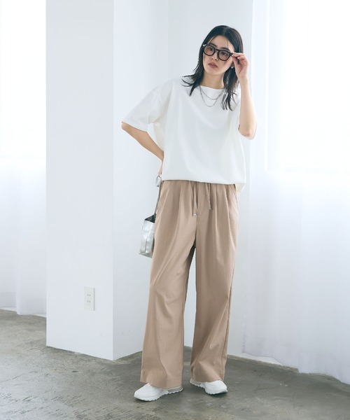 CROSS FUNCTION（クロスファンクション）の「《UV/吸水速乾》エブ楽 ダブルタックイージーワイドパンツ【CROSS FUNCTION/クロスファンクション】（その他パンツ・レディース・ライトベージュ/ブラック/オフホワイト/ネイビー・M/L/LL）」の17枚目の写真