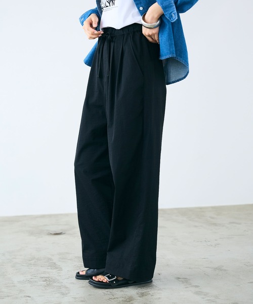 CROSS FUNCTION（クロスファンクション）の「《UV/吸水速乾》エブ楽 ダブルタックイージーワイドパンツ【CROSS FUNCTION/クロスファンクション】（その他パンツ・レディース・ライトベージュ/ブラック/オフホワイト/ネイビー・M/L/LL）」の15枚目の写真