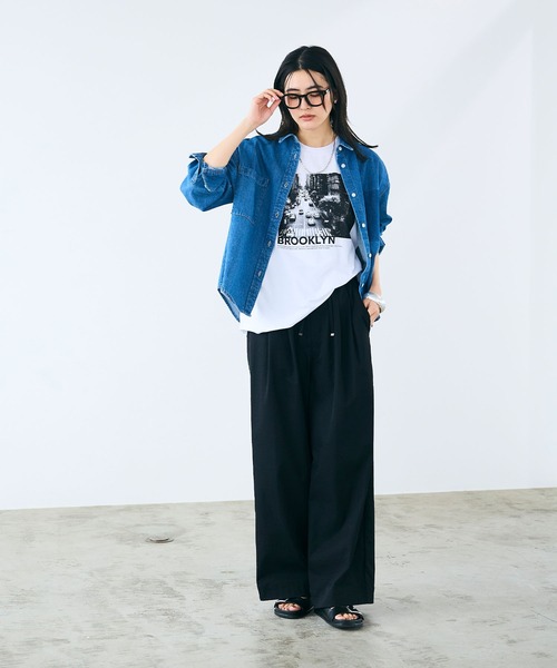 CROSS FUNCTION（クロスファンクション）の「《UV/吸水速乾》エブ楽 ダブルタックイージーワイドパンツ【CROSS FUNCTION/クロスファンクション】（その他パンツ・レディース・ライトベージュ/ブラック/オフホワイト/ネイビー・M/L/LL）」の21枚目の写真