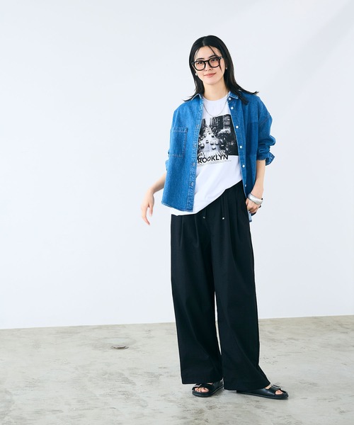 CROSS FUNCTION（クロスファンクション）の「《UV/吸水速乾》エブ楽 ダブルタックイージーワイドパンツ【CROSS FUNCTION/クロスファンクション】（その他パンツ・レディース・ライトベージュ/ブラック/オフホワイト/ネイビー・M/L/LL）」の22枚目の写真