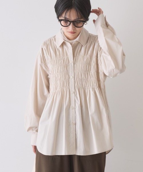 AMERICAN HOLIC(アメリカンホリック)の「シャーリングシャツ(シャツ/ブラウス・レディース・ライトベージュ/ブルー系その他4/ブルー系その他7・M/L)」の1枚目の写真