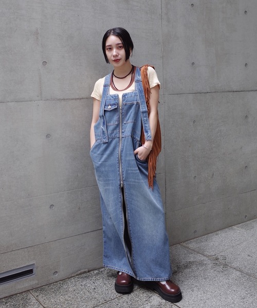 Ameri（アメリ）の「FUNCTION DENIM OVERALL DRESS（サロペット/オーバーオール・レディース・ベビーピンク/ブルー・MEDIUM/SMALL）」の16枚目の写真