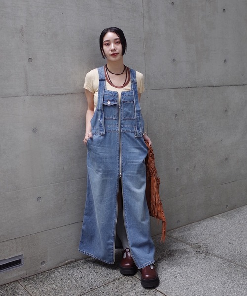 Ameri（アメリ）の「FUNCTION DENIM OVERALL DRESS（サロペット/オーバーオール・レディース・ベビーピンク/ブルー・MEDIUM/SMALL）」の14枚目の写真