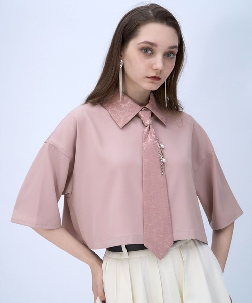 HARE（ハレ）の「パーツツキネクタイシャツ(HARE)（シャツ/ブラウス・レディース・ブラック/ライトブルー/ホワイト/ピンク・FREE）」の4枚目の写真