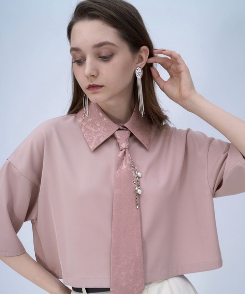 HARE（ハレ）の「パーツツキネクタイシャツ(HARE)（シャツ/ブラウス・レディース・ブラック/ライトブルー/ホワイト/ピンク・FREE）」の9枚目の写真