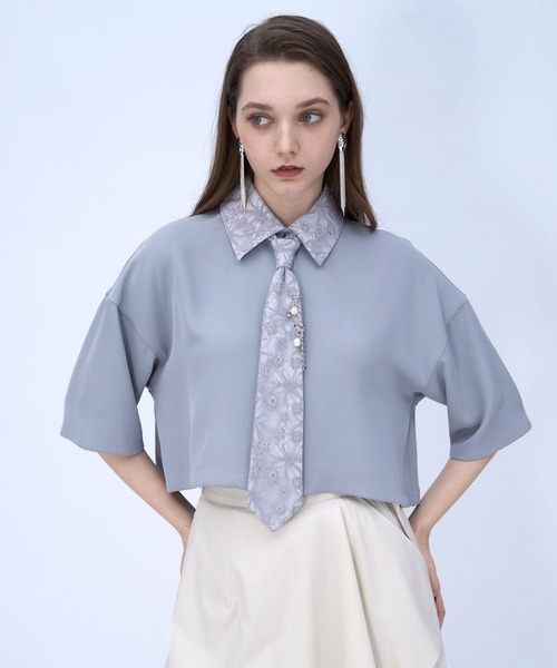 HARE（ハレ）の「パーツツキネクタイシャツ(HARE)（シャツ/ブラウス・レディース・ブラック/ライトブルー/ホワイト/ピンク・FREE）」の10枚目の写真