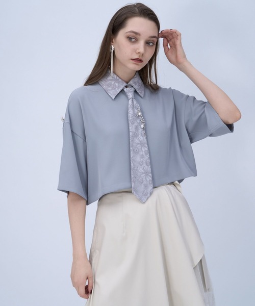 HARE（ハレ）の「パーツツキネクタイシャツ(HARE)（シャツ/ブラウス・レディース・ブラック/ライトブルー/ホワイト/ピンク・FREE）」の12枚目の写真