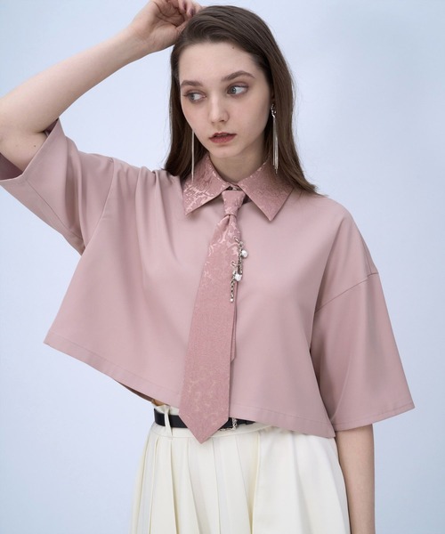 HARE（ハレ）の「パーツツキネクタイシャツ(HARE)（シャツ/ブラウス・レディース・ブラック/ライトブルー/ホワイト/ピンク・FREE）」の8枚目の写真