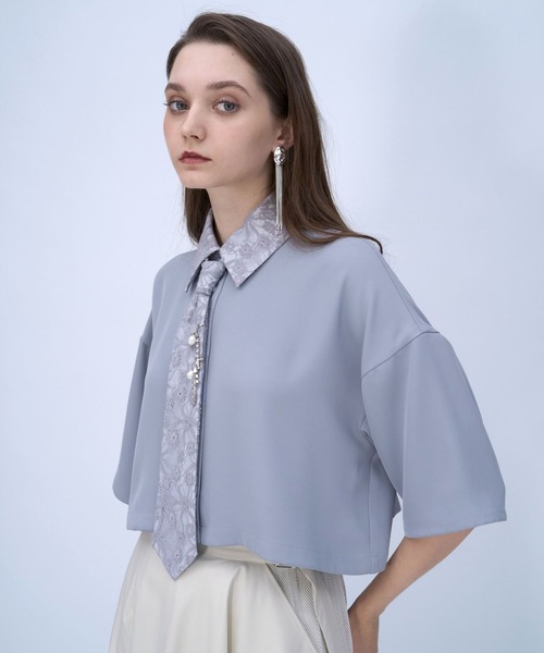 HARE（ハレ）の「パーツツキネクタイシャツ(HARE)（シャツ/ブラウス・レディース・ブラック/ライトブルー/ホワイト/ピンク・FREE）」の11枚目の写真