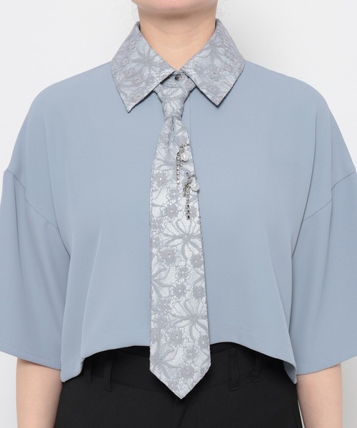 HARE（ハレ）の「パーツツキネクタイシャツ(HARE)（シャツ/ブラウス・レディース・ブラック/ライトブルー/ホワイト/ピンク・FREE）」の16枚目の写真