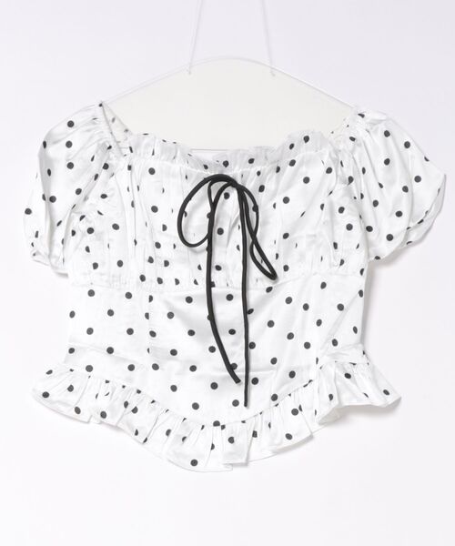 Sibra（シブラ）の「ドット柄オフショルパフスリーブトップス（Tシャツ/カットソー・レディース・ブラック/アイボリー/ホワイト・M）」の10枚目の写真