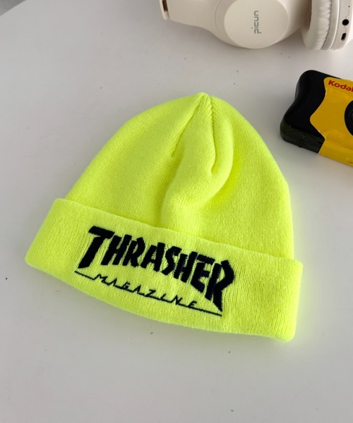 THRASHER（スラッシャー）の「THRASHER MAGAZINE ロゴ刺繍 キッズ ニットキャップビーニー（折り返し）（ニットキャップ/ビーニー・キッズ・ライム/オレンジ/イエロー/ブラック・FREE）」の3枚目の写真
