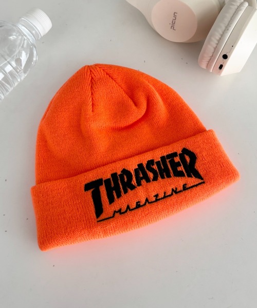 THRASHER（スラッシャー）の「THRASHER MAGAZINE ロゴ刺繍 キッズ ニットキャップビーニー（折り返し）（ニットキャップ/ビーニー・キッズ・ライム/オレンジ/イエロー/ブラック・FREE）」の4枚目の写真
