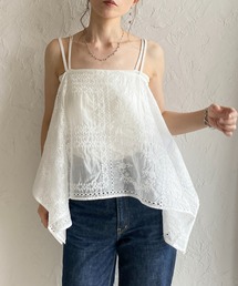 花柄 刺繍レース エンブロイダリー パッチワーク風 アシンメトリー ヘム キャミソール ビスチェ