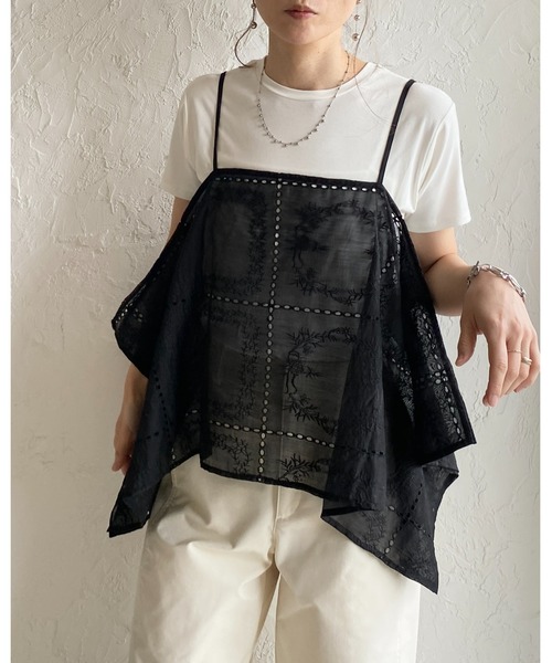 She's Closet（シーズクローゼット）の「花柄 刺繍レース エンブロイダリー パッチワーク風 アシンメトリー ヘム キャミソール ビスチェ（キャミソール・レディース・オフホワイト/ブラック・FREE）」の8枚目の写真