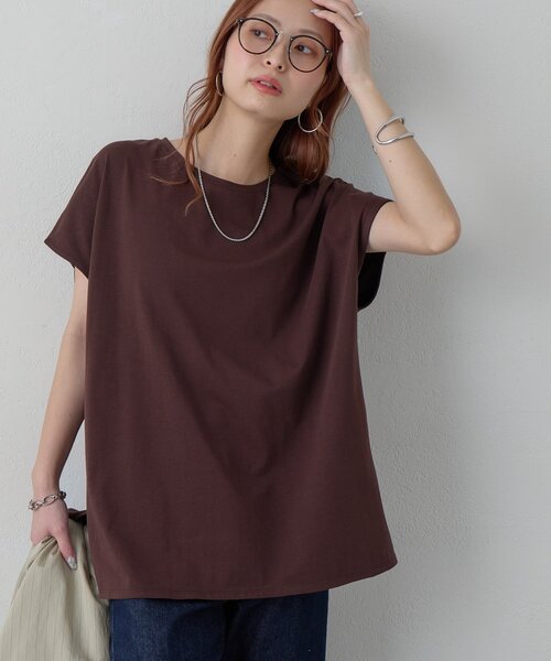 DISCOAT（ディスコート）の「【Noka/接触冷感】シルケットビッグフレンチTシャツ《WEB限定》（Tシャツ/カットソー・レディース・オフホワイト/ダークブラウン/ブラック・FREE）」の3枚目の写真