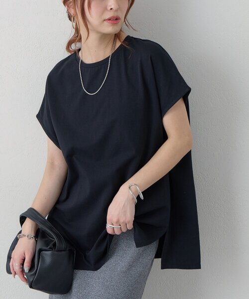 DISCOAT（ディスコート）の「【Noka/接触冷感】シルケットビッグフレンチTシャツ《WEB限定》（Tシャツ/カットソー・レディース・オフホワイト/ダークブラウン/ブラック・FREE）」の2枚目の写真