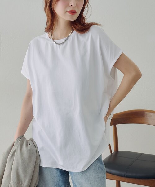 DISCOAT（ディスコート）の「【Noka/接触冷感】シルケットビッグフレンチTシャツ《WEB限定》（Tシャツ/カットソー・レディース・オフホワイト/ダークブラウン/ブラック・FREE）」の4枚目の写真