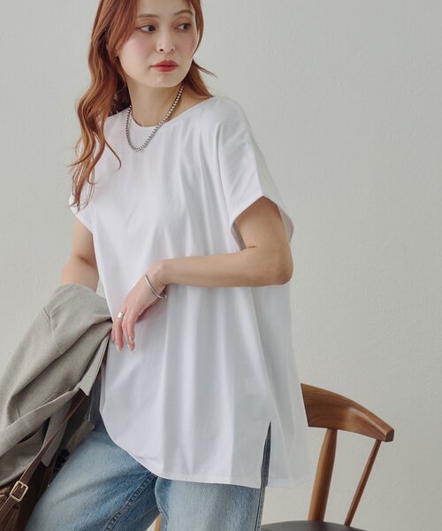 DISCOAT（ディスコート）の「【Noka/接触冷感】シルケットビッグフレンチTシャツ《WEB限定》（Tシャツ/カットソー・レディース・オフホワイト/ダークブラウン/ブラック・FREE）」の6枚目の写真