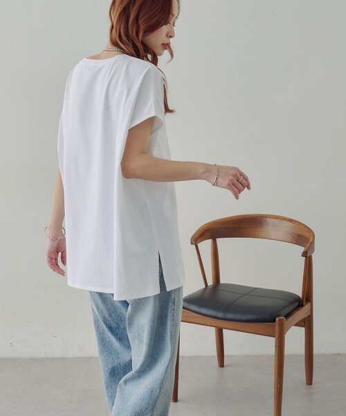 DISCOAT（ディスコート）の「【Noka/接触冷感】シルケットビッグフレンチTシャツ《WEB限定》（Tシャツ/カットソー・レディース・オフホワイト/ダークブラウン/ブラック・FREE）」の7枚目の写真