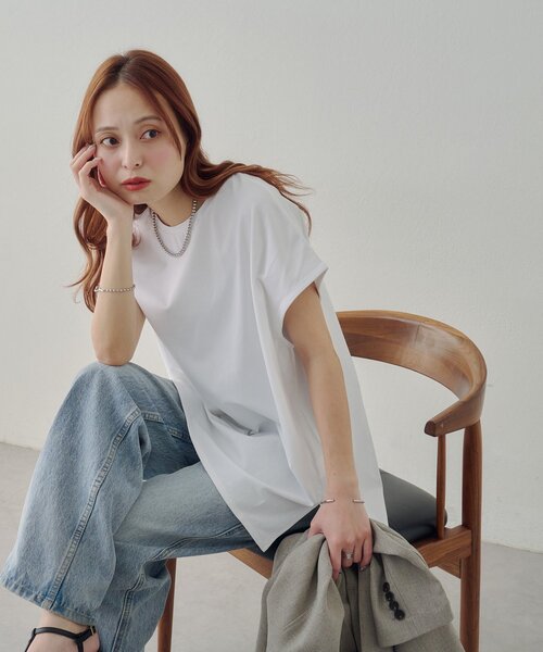 DISCOAT（ディスコート）の「【Noka/接触冷感】シルケットビッグフレンチTシャツ《WEB限定》（Tシャツ/カットソー・レディース・オフホワイト/ダークブラウン/ブラック・FREE）」の8枚目の写真