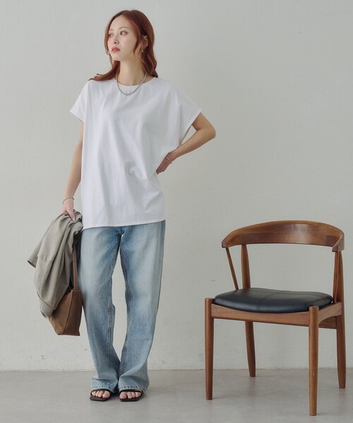 DISCOAT（ディスコート）の「【Noka/接触冷感】シルケットビッグフレンチTシャツ《WEB限定》（Tシャツ/カットソー・レディース・オフホワイト/ダークブラウン/ブラック・FREE）」の10枚目の写真