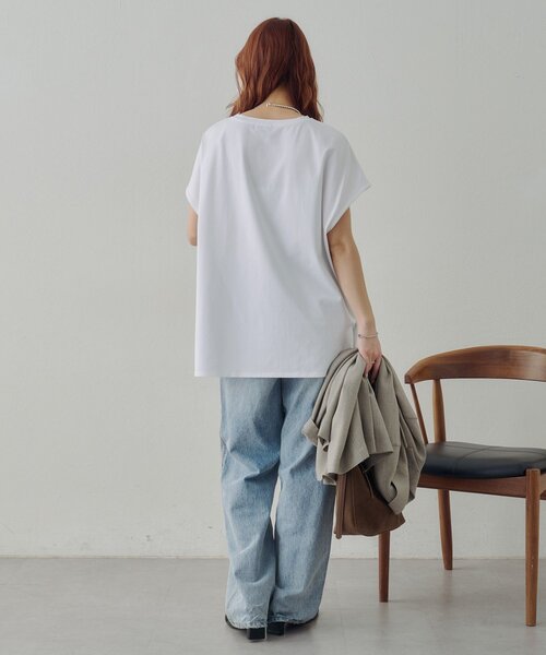 DISCOAT（ディスコート）の「【Noka/接触冷感】シルケットビッグフレンチTシャツ《WEB限定》（Tシャツ/カットソー・レディース・オフホワイト/ダークブラウン/ブラック・FREE）」の12枚目の写真