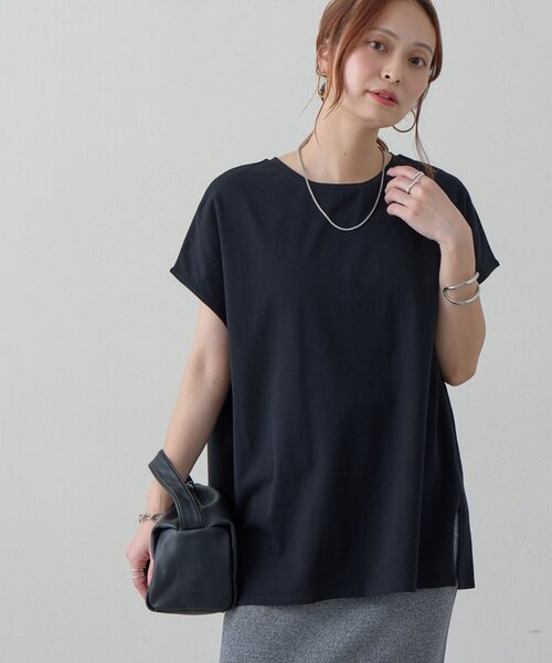 DISCOAT（ディスコート）の「【Noka/接触冷感】シルケットビッグフレンチTシャツ《WEB限定》（Tシャツ/カットソー・レディース・オフホワイト/ダークブラウン/ブラック・FREE）」の15枚目の写真
