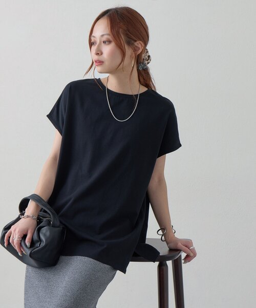 DISCOAT（ディスコート）の「【Noka/接触冷感】シルケットビッグフレンチTシャツ《WEB限定》（Tシャツ/カットソー・レディース・オフホワイト/ダークブラウン/ブラック・FREE）」の20枚目の写真