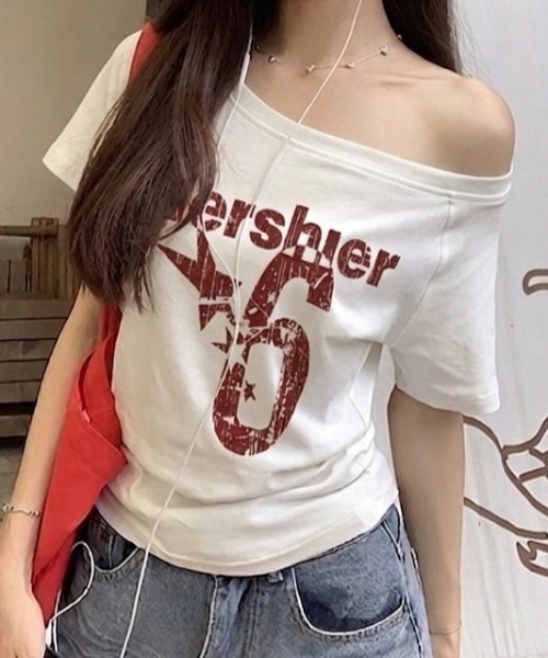 NANEA(ナネア)の「ロゴプリントTシャツ 2ウェイ(Tシャツ/カットソー・レディース・ホワイト/ネイビー・MEDIUM)」の1枚目の写真