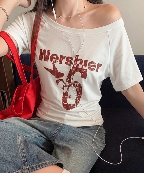 NANEA(ナネア)の「ロゴプリントTシャツ 2ウェイ(Tシャツ/カットソー・レディース・ホワイト/ネイビー・MEDIUM)」の9枚目の写真