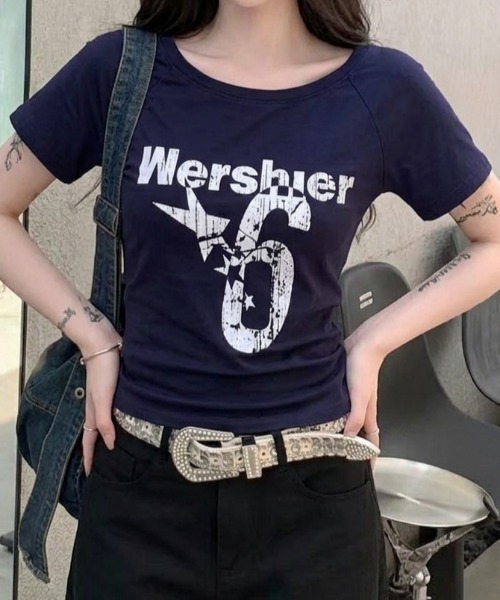 NANEA(ナネア)の「ロゴプリントTシャツ 2ウェイ(Tシャツ/カットソー・レディース・ホワイト/ネイビー・MEDIUM)」の5枚目の写真